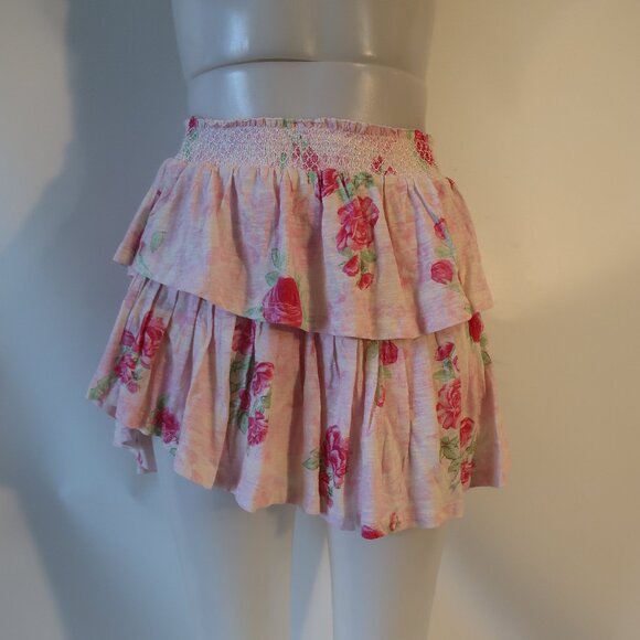 LoveShackFancy Dresses & Skirts - NWT Womens LoveShackFancy Pink Ivy Floral Smocked Waist Ruffle Mini Skirt S